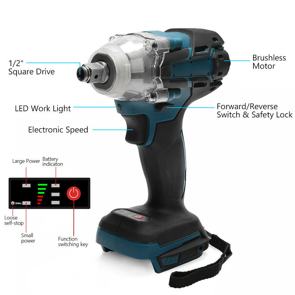 1/2" Driver Brushless Cordless Impact Wrench Rattle Gun w/ Socket For Makita 18V