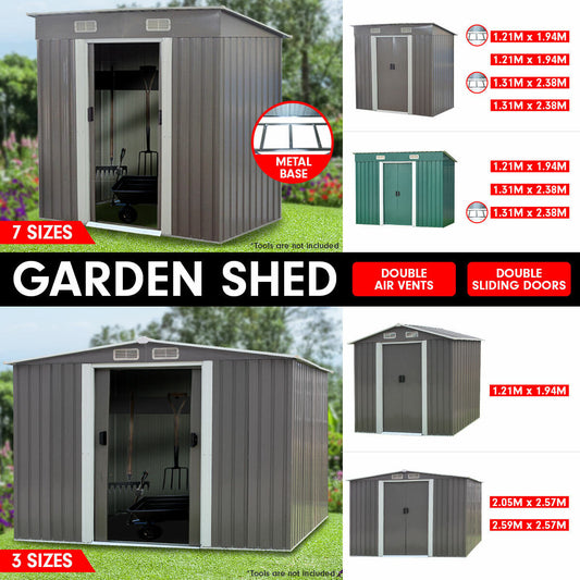 Garden Sheds Tool Storage Outdoor Workshop Shelter Metal Base Flat Spire Roof