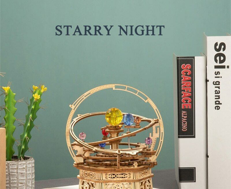 Robotime DIY 3D Starry Night Wooden Puzzle Game Assembly Music Box Toy Gift