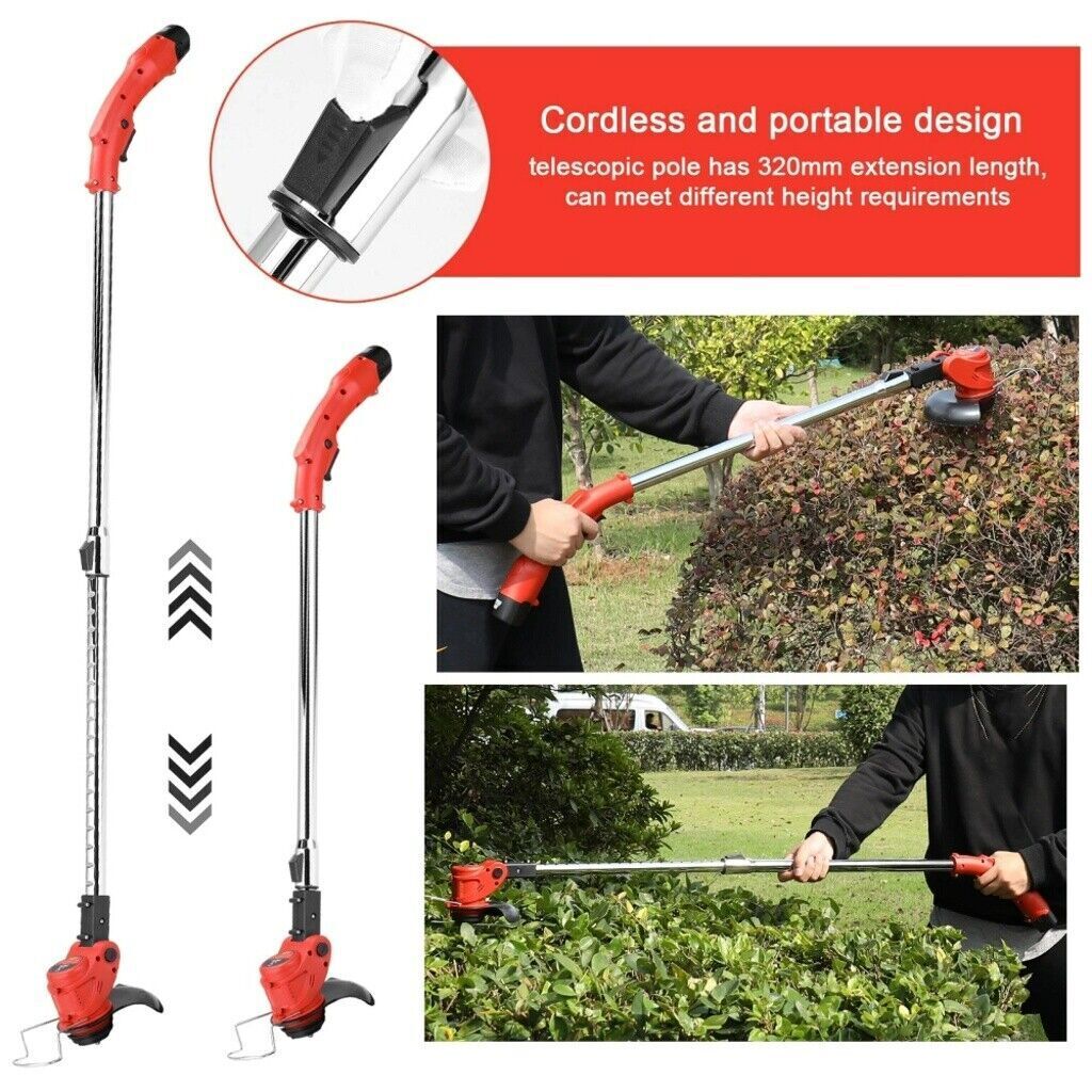 12V Cordless Grass Weed Lawn Trimmer Whipper Snipper Brush Cutter +2 Battery Set