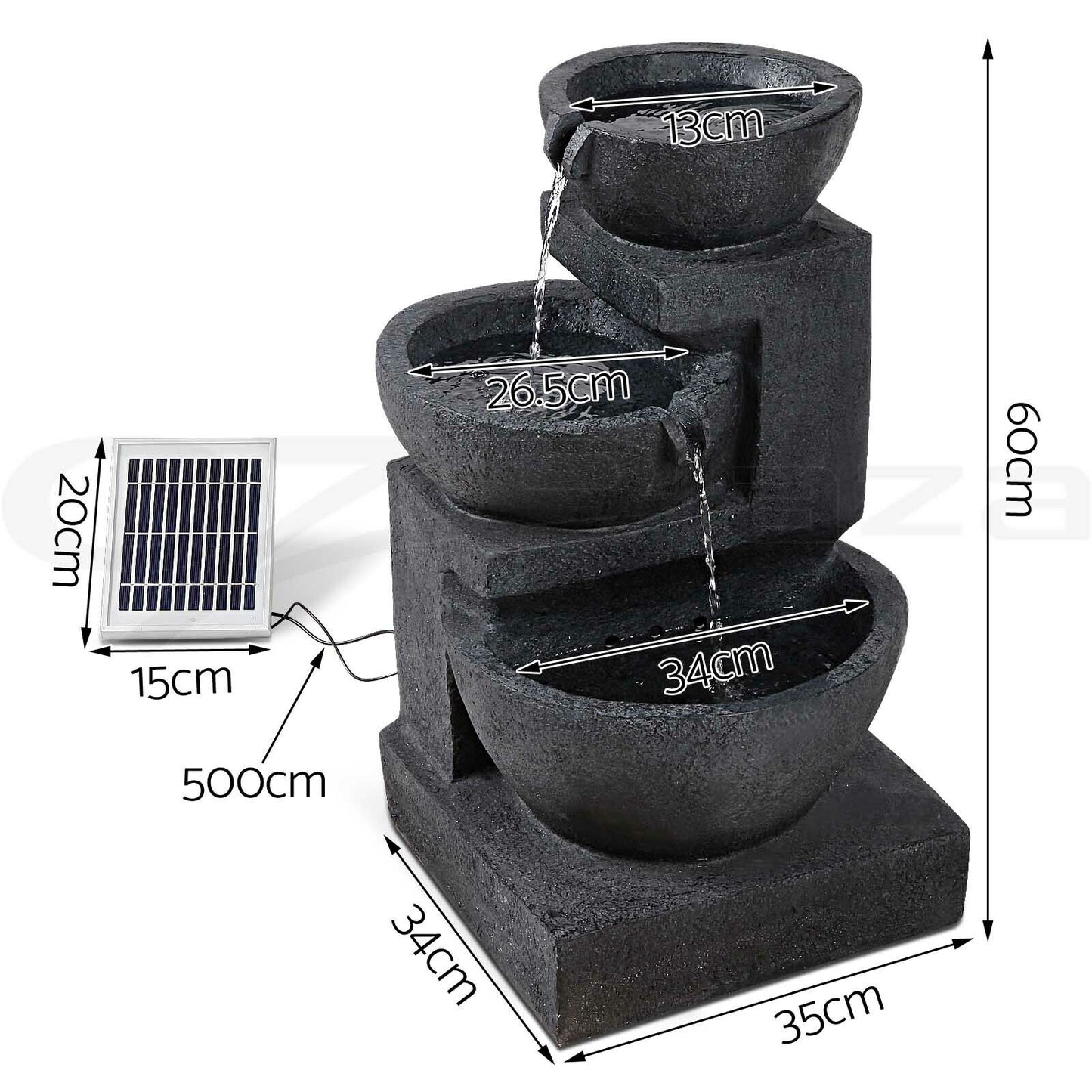 Gardeon Water Fountain Features Solar Outdoor Cascading Garden Indoor Bird Bath