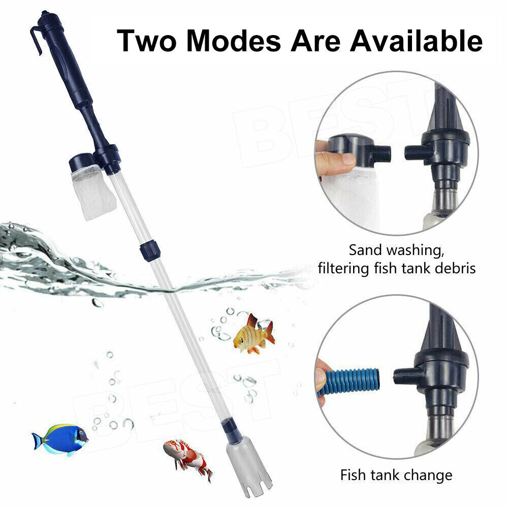 Fish Tank Cleaner Battery Syphon Change Pump Water Filter Aquarium Vacuum Gravel