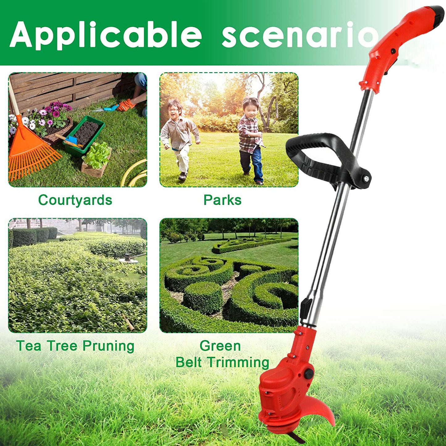 12V Cordless Grass Weed Lawn Trimmer Whipper Snipper Brush Cutter +2 Battery Set