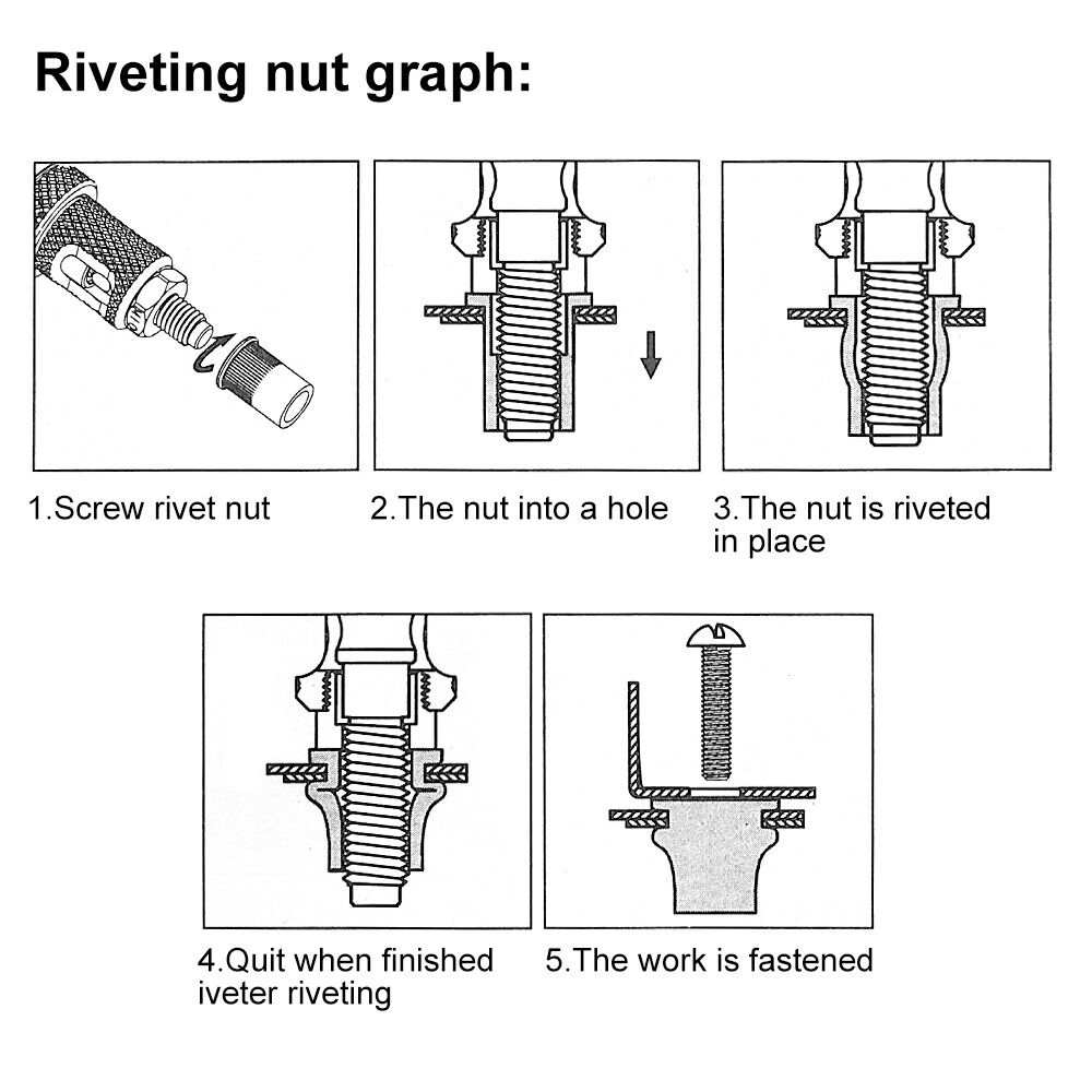 Rivet Nut Nutserts Gun Riveting Rivnut Riveter Mandrels Tool Kit M3-M12