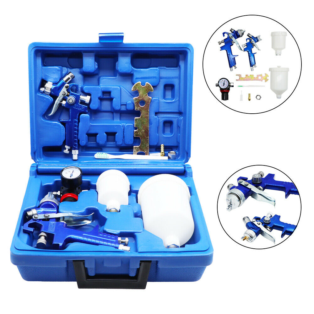 Auto Paint HVLP Air Spray Gun Kit Gravity Feed Car Primer 0.8/1.4mm Nozzle & Box