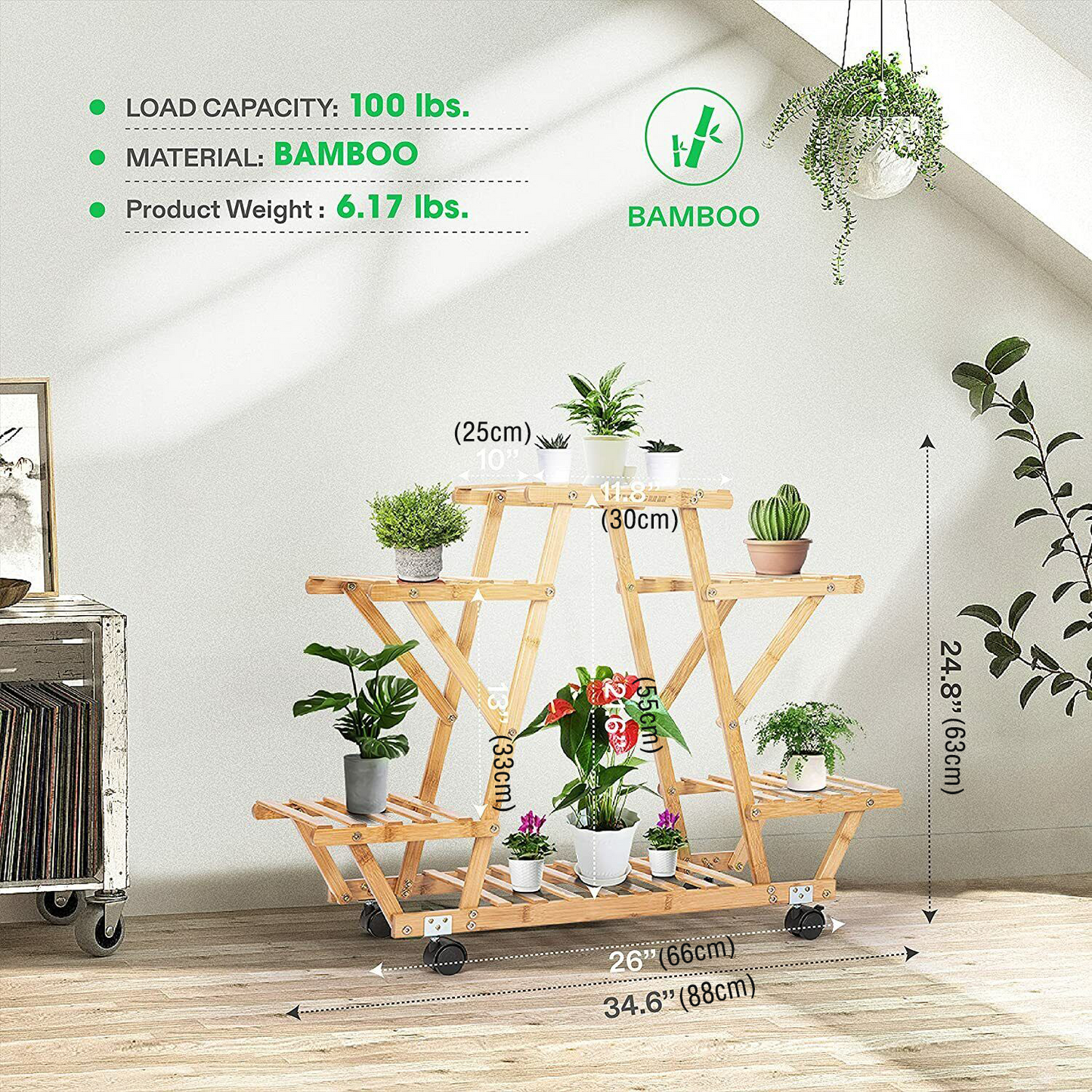 VIVOSUN 6 Tier Plant Stand Outdoor Indoor Wooden Planter Corner Pots Rack Flower