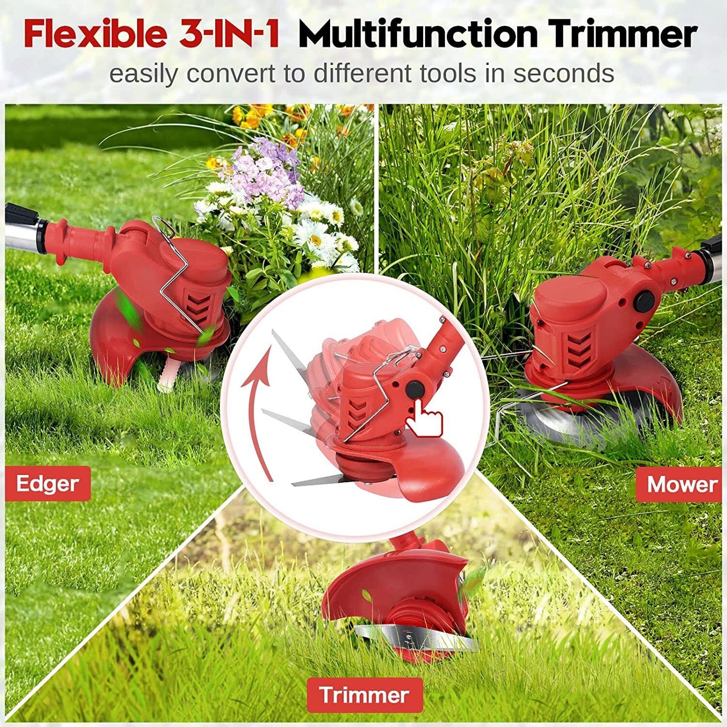 12V Cordless Grass Weed Lawn Trimmer Whipper Snipper Brush Cutter +2 Battery Set