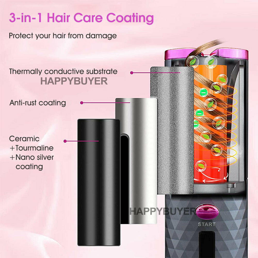 Auto Cordless Rotating Hair Curler Hair Waver Curling Iron Wireless LCD Ceramic