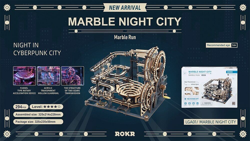 Robotime Marble Night City 3D Wooden Puzzle Games Assembly Waterwheel Model Toys