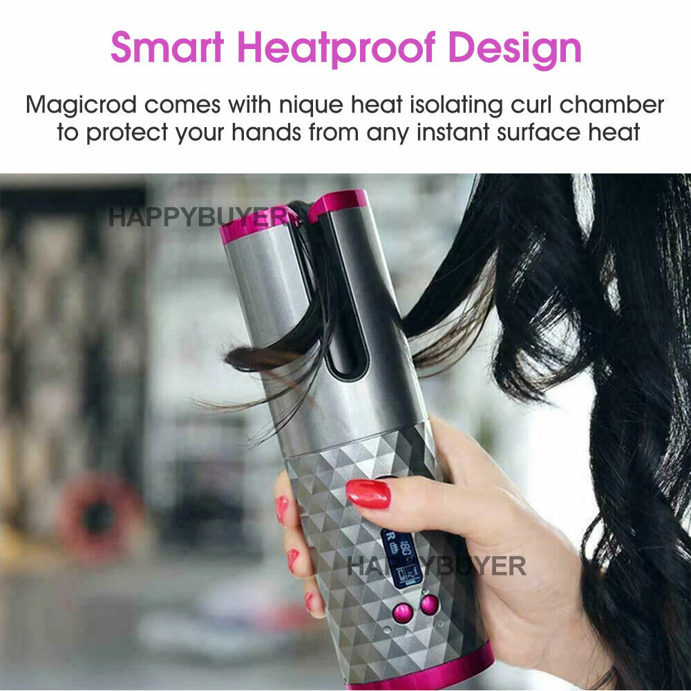 Auto Cordless Rotating Hair Curler Hair Waver Curling Iron Wireless LCD Ceramic