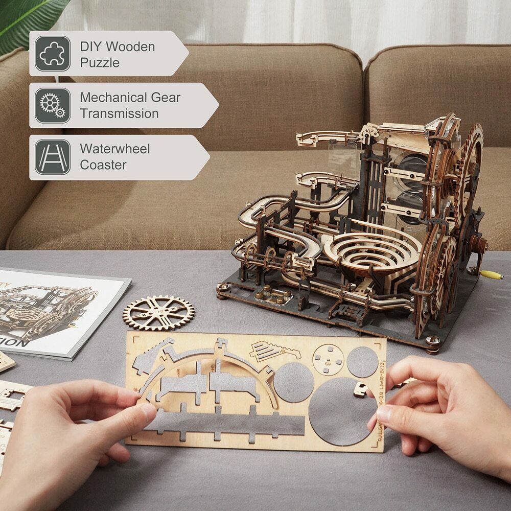 Robotime Marble Night City 3D Wooden Puzzle Games Assembly Waterwheel Model Toys