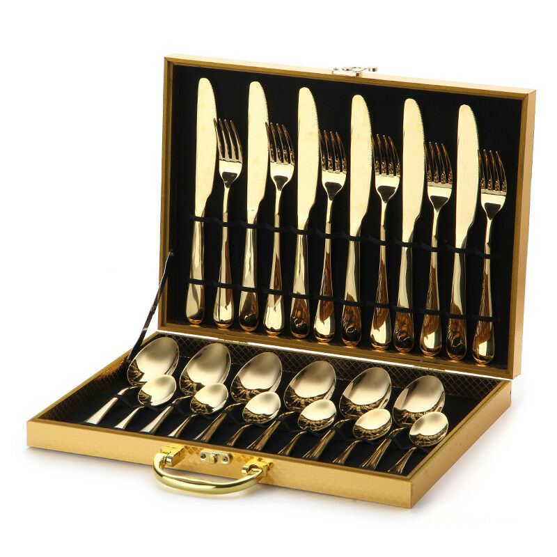 16/24 PIECE KITCHEN CUTLERY SET 410 STAINLESS STEEL GOLD KNIFE FORK SPOON