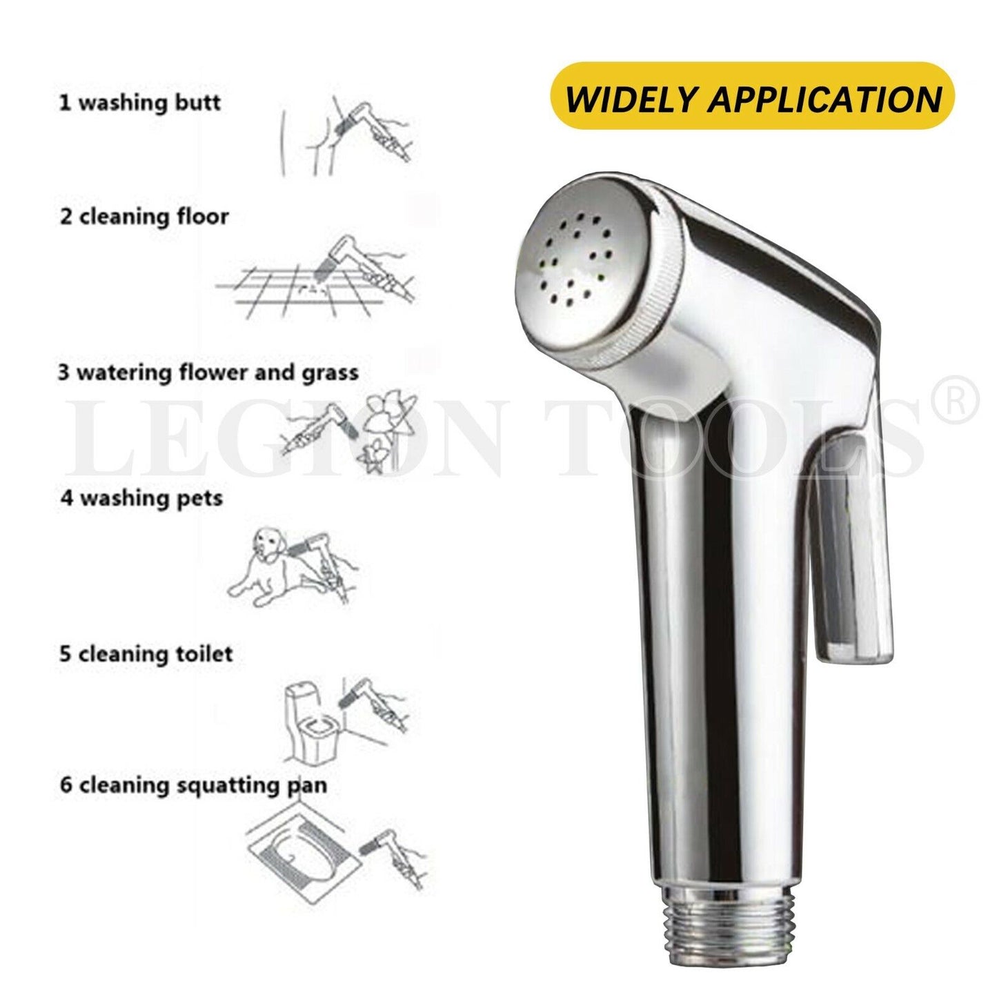 Bidet Douche Toilet Spray Shattaf Shower Head Hose Sprayer Kit Hand Silver