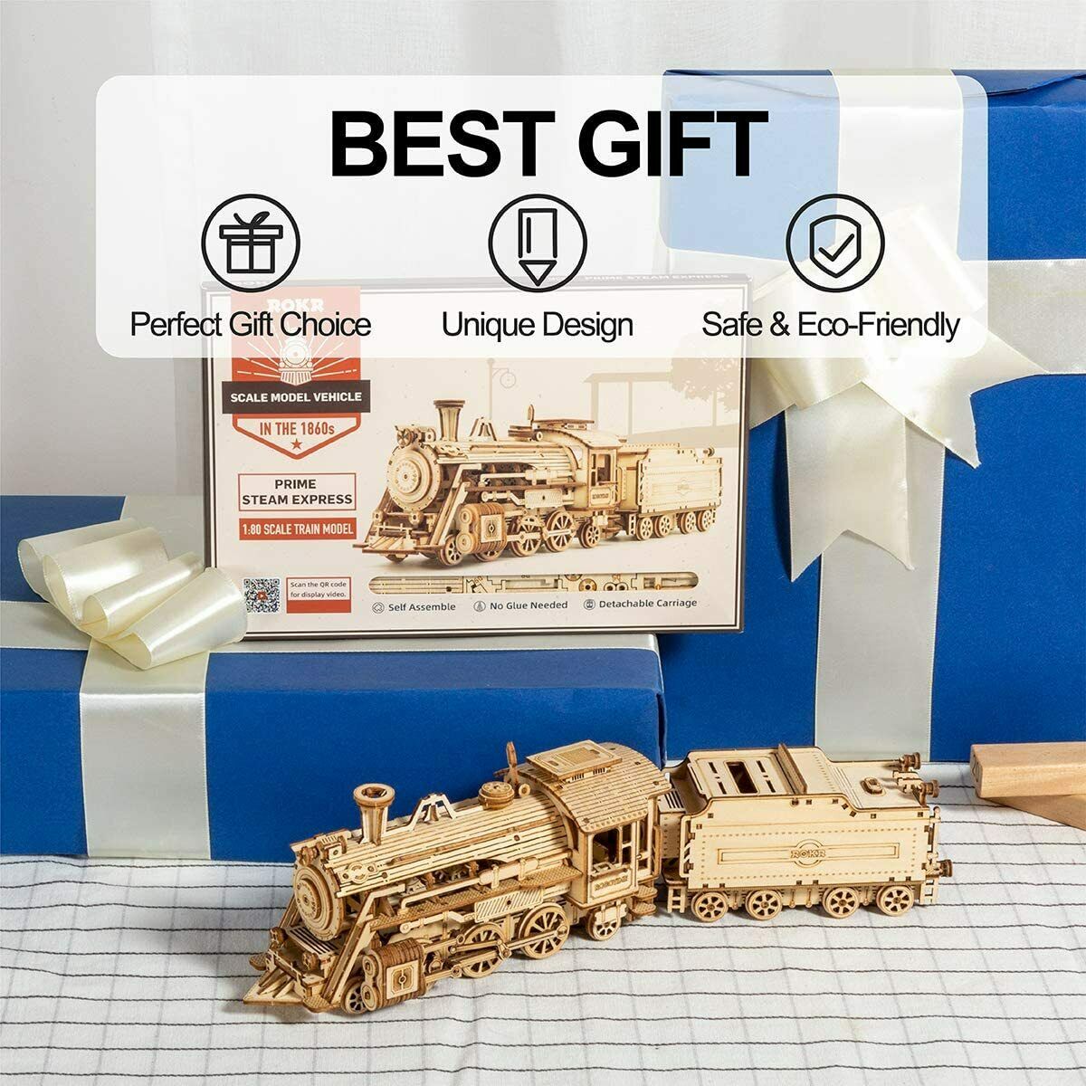 ROKR Laser Cut Train Model Kits 3D Wooden Puzzle 308pcs Toy for Teens Kids Adult