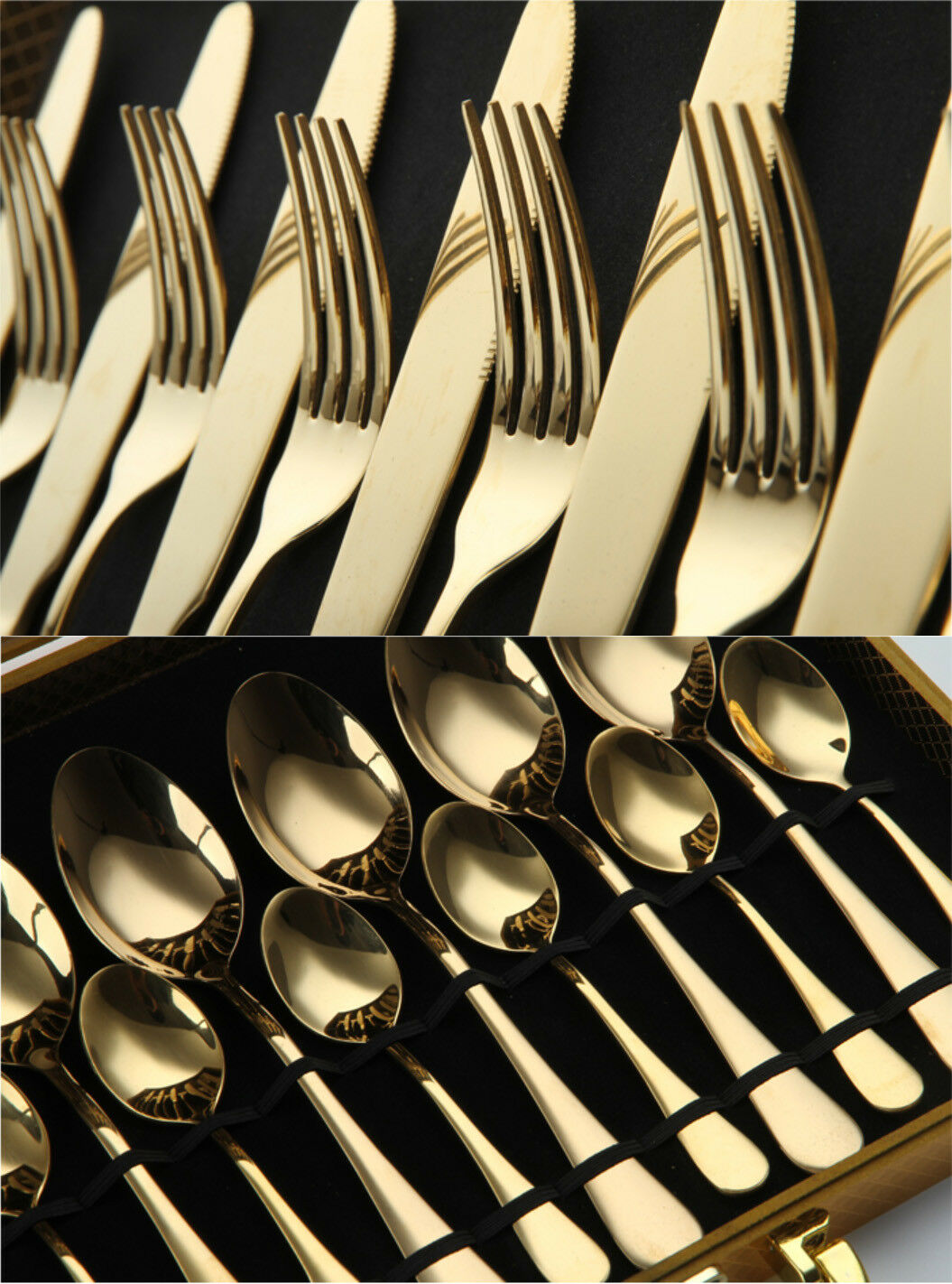 16/24 PIECE KITCHEN CUTLERY SET 410 STAINLESS STEEL GOLD KNIFE FORK SPOON