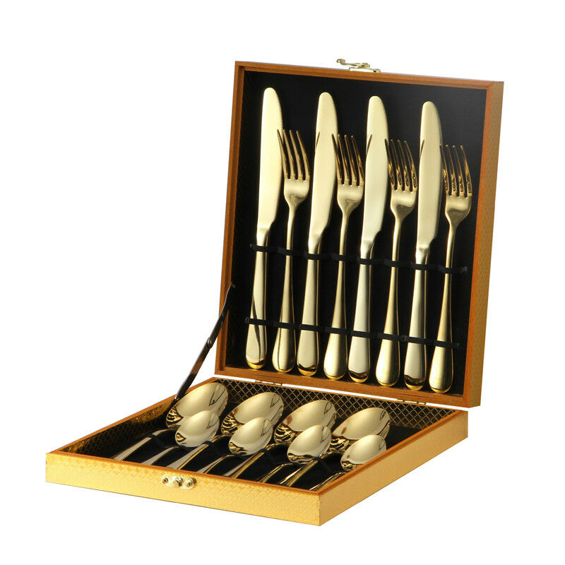 16/24 PIECE KITCHEN CUTLERY SET 410 STAINLESS STEEL GOLD KNIFE FORK SPOON