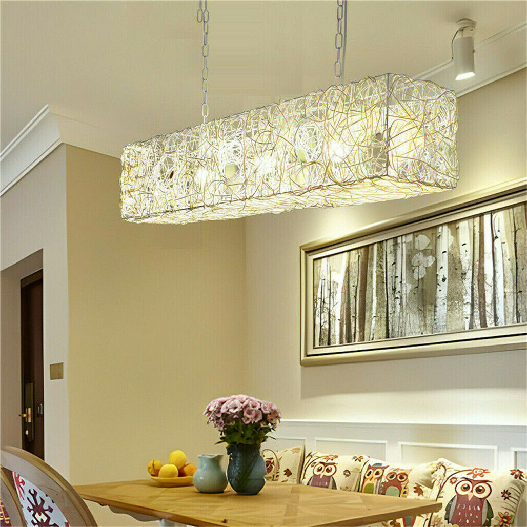 LED HAND-WOVEN RATTAN PENDANT CEILING LIGHT HANGING LAMP RESTAURANT LIVING ROOM