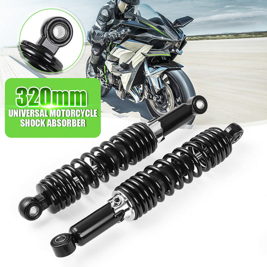 Pair Universal 320MM Motorcycle Rear Shock Absorbers Black For Suzuki Yamaha