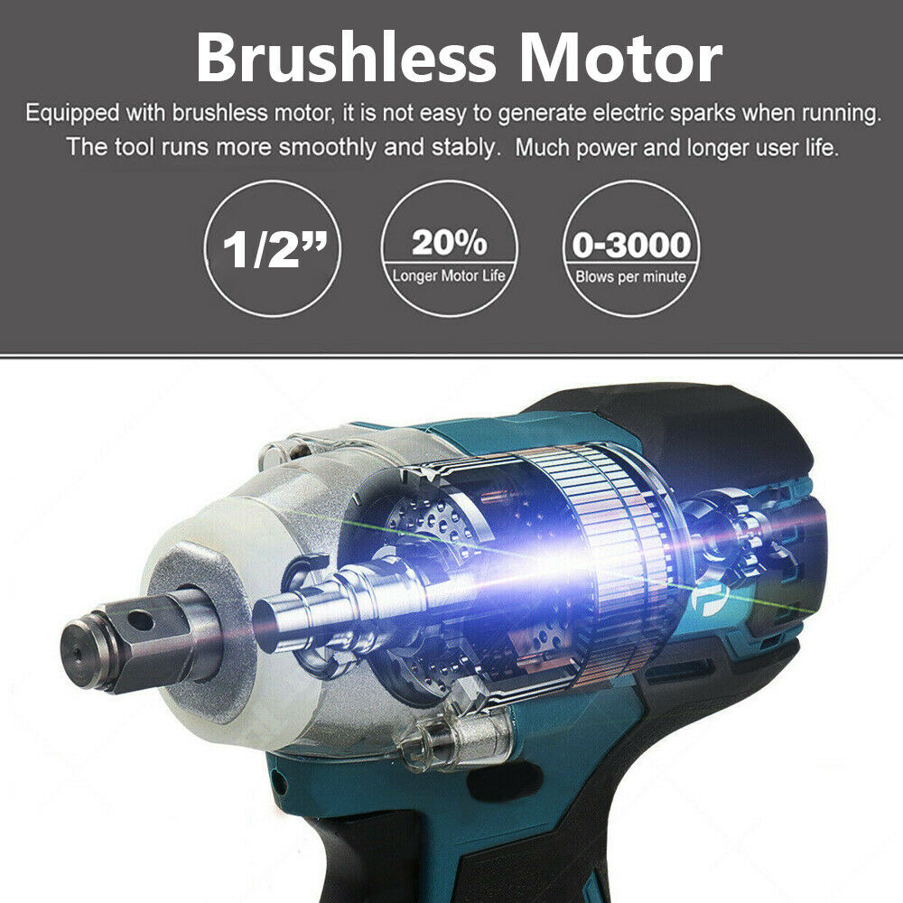 1/2" Driver Brushless Cordless Impact Wrench Rattle Gun w/ Socket For Makita 18V