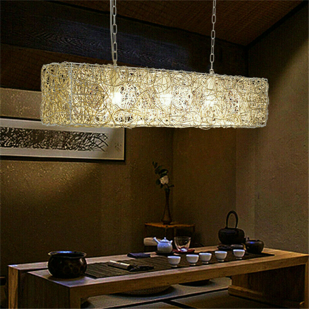 LED HAND-WOVEN RATTAN PENDANT CEILING LIGHT HANGING LAMP RESTAURANT LIVING ROOM