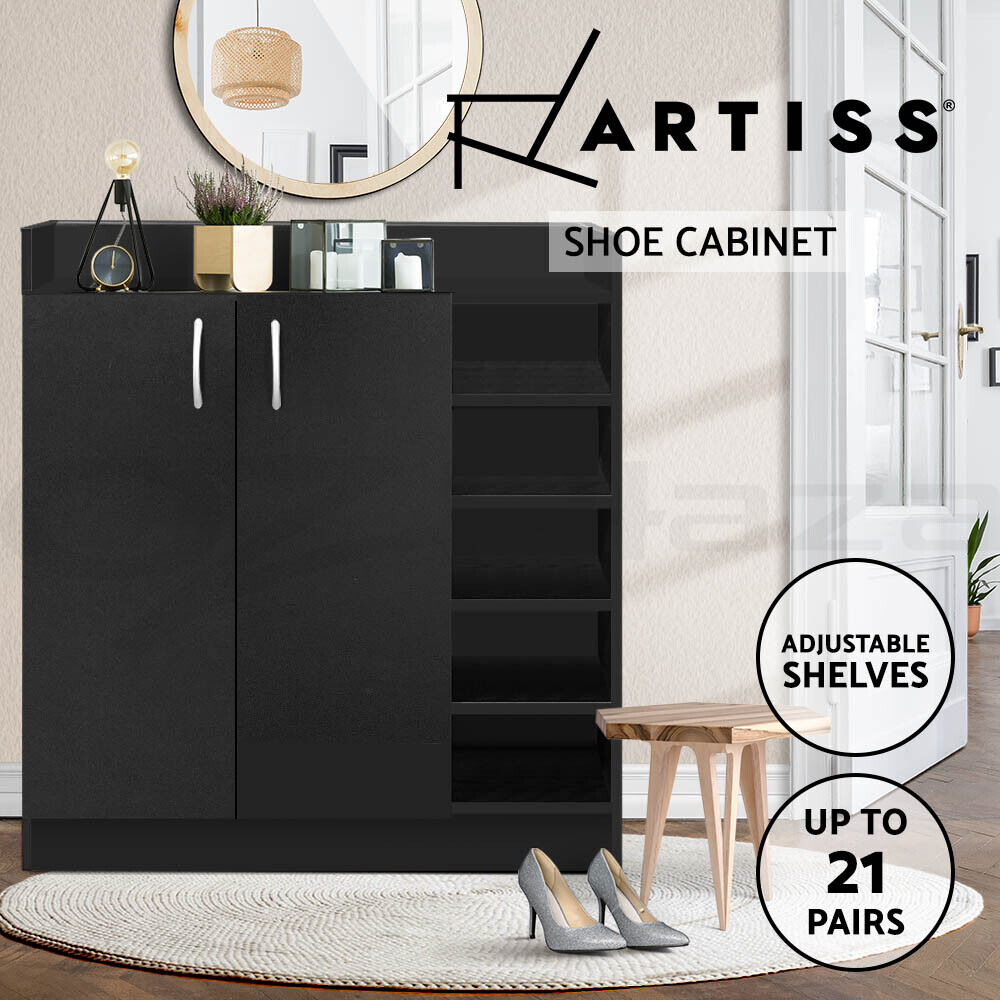 Artiss Shoe Cabinet Wood Storage Rack Shoes Organiser 2 Doors Shelf Cupboard