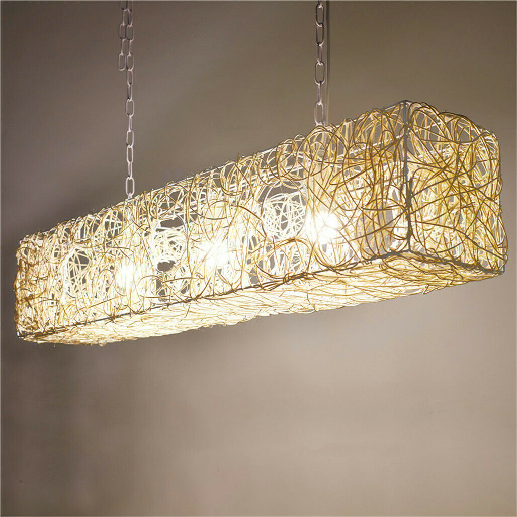 LED HAND-WOVEN RATTAN PENDANT CEILING LIGHT HANGING LAMP RESTAURANT LIVING ROOM