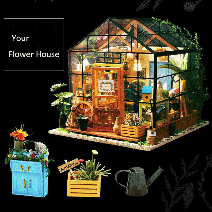 Robotime 1:24 Wooded DIY Miniature Mini Dollhouse Kit Model Cathy's Flower House