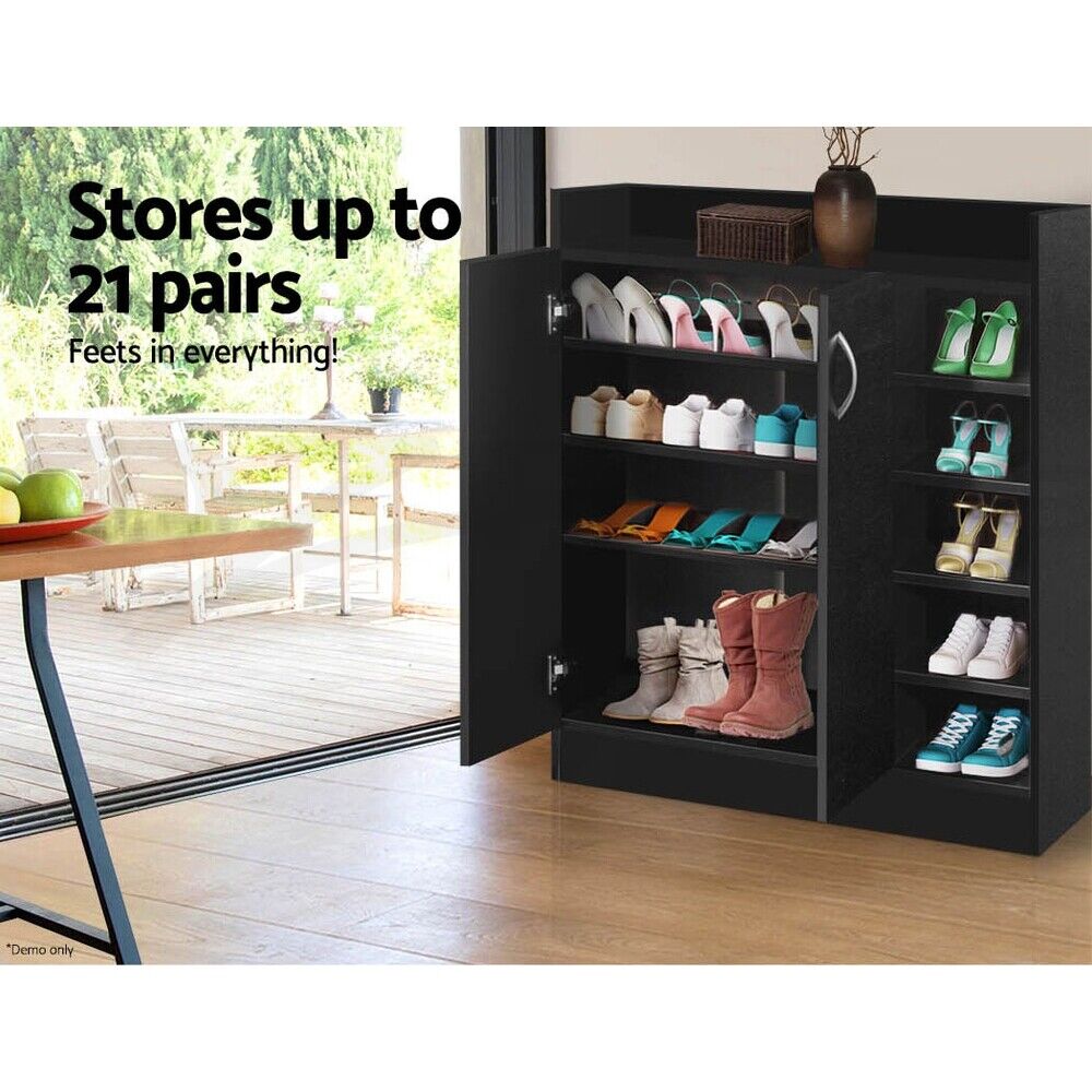 Artiss Shoe Cabinet Wood Storage Rack Shoes Organiser 2 Doors Shelf Cupboard