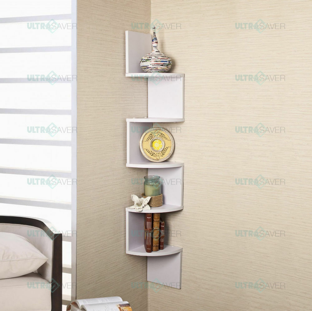 5 Tier Large Corner Shelf Wall Mount Zig Zag DVD CD Storage Home Display Decor