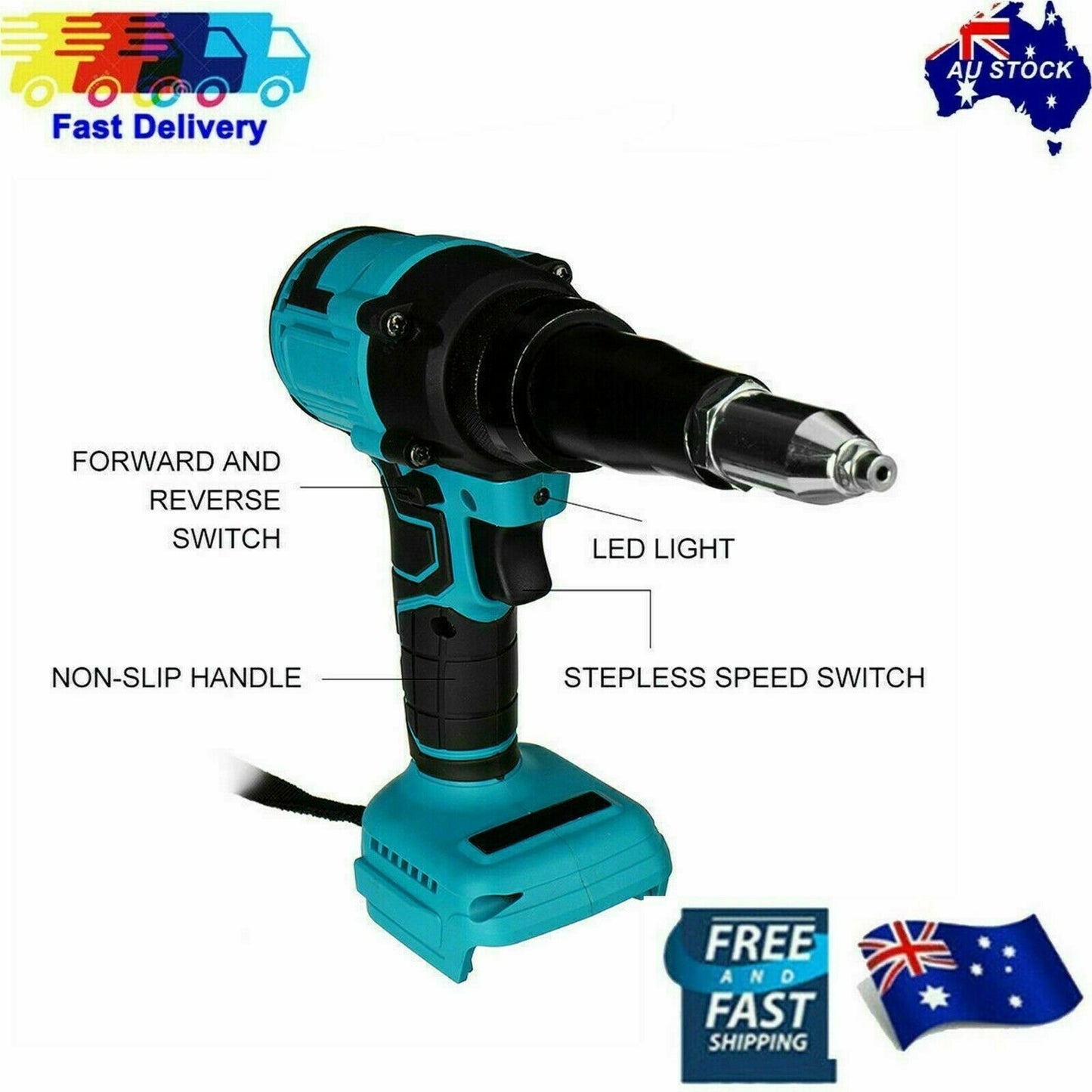 Brushess Blind Pop Rivet Gun for Makita 18V Li-ion Battery 11000N TOOL+ BOX AU