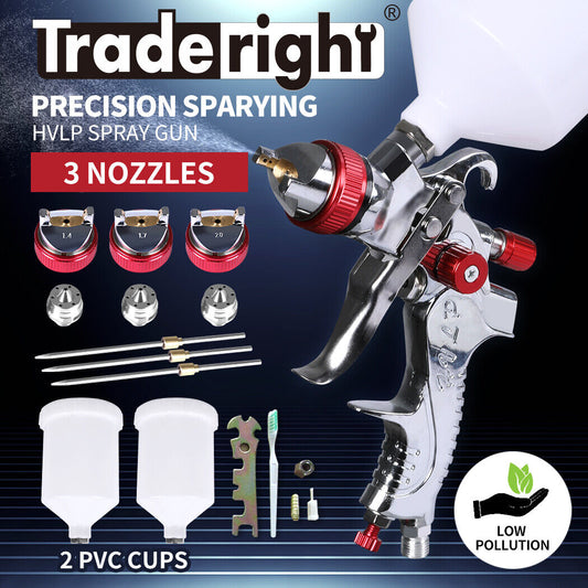 Traderight Spray Gun Paint Gun Kit HVLP Gravity Feed Air 1.4mm 1.7mm 2mm 3Tips