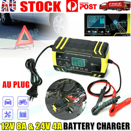 12V-24V CAR BATTERY CHARGER LCD AUTOMATIC SMART BOAT CARAVAN MOTORCYCLE TRUCK