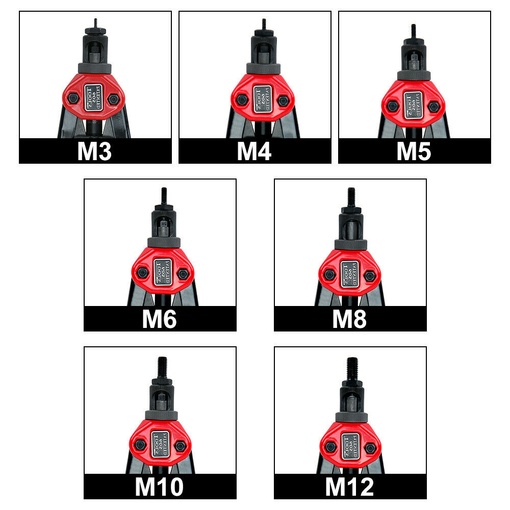 Rivet Nut Nutserts Gun Riveting Rivnut Riveter Mandrels Tool Kit M3-M12