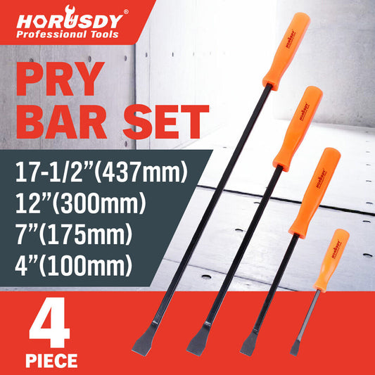 Horusdy 4Pc Steel Pry Bar Set Heavy Duty Mechanic Crowbar Car 4" 7" 12" 17-1/2"