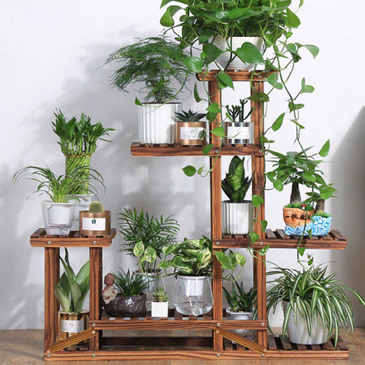 Rustic 6 Tier Wooden Step Plant Stand Shelf Flower Shelving Unit Outdoor Indoor