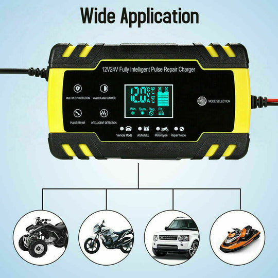 12V-24V CAR BATTERY CHARGER LCD AUTOMATIC SMART BOAT CARAVAN MOTORCYCLE TRUCK