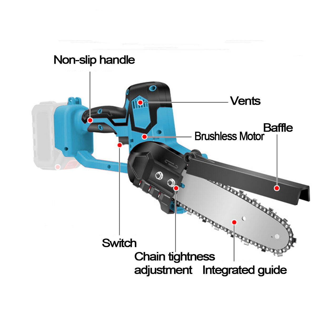 8'' Cordless Electric Wood Cutting Saw Cutter Chainsaw For Makita 18V Battery