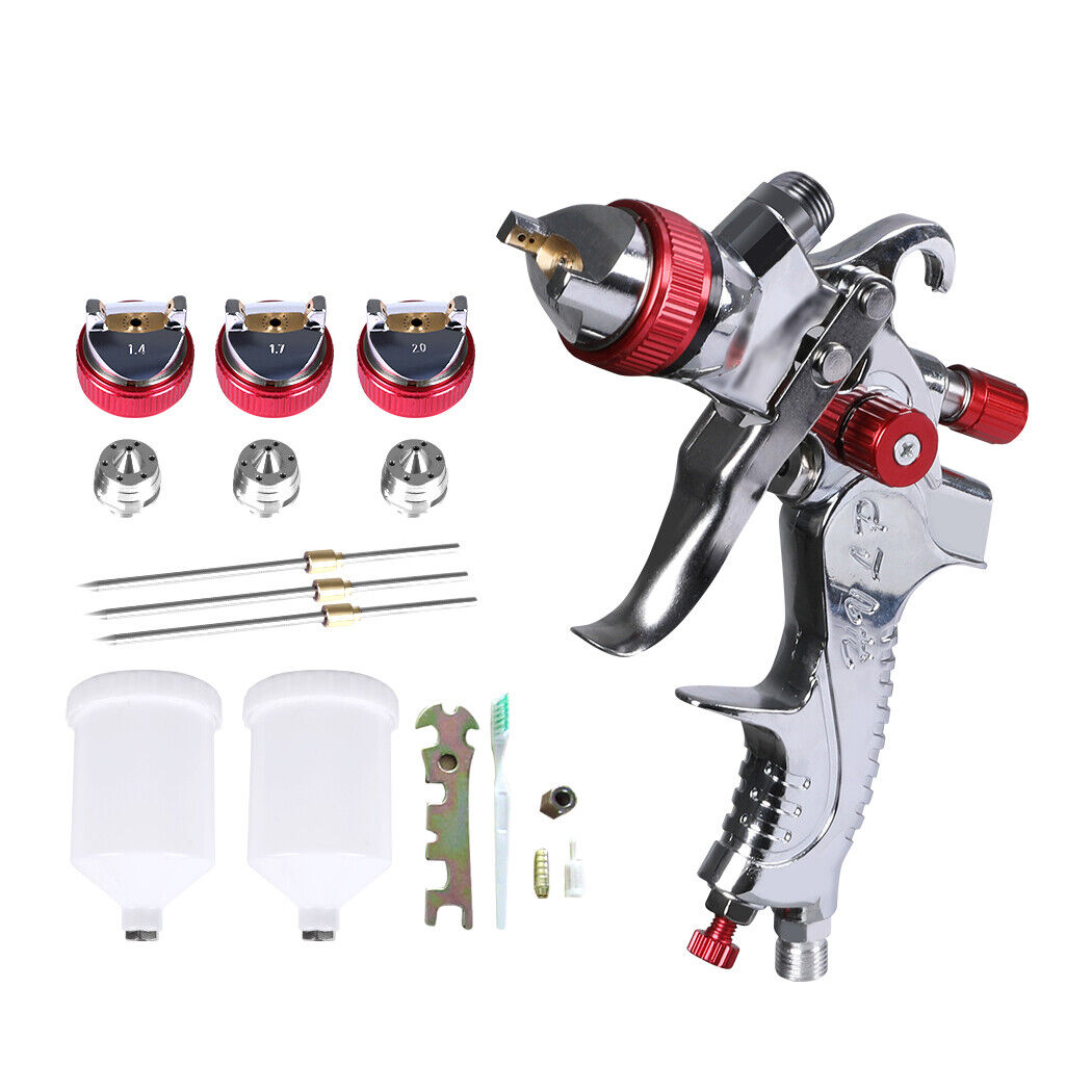 Traderight Spray Gun Paint Gun Kit HVLP Gravity Feed Air 1.4mm 1.7mm 2mm 3Tips