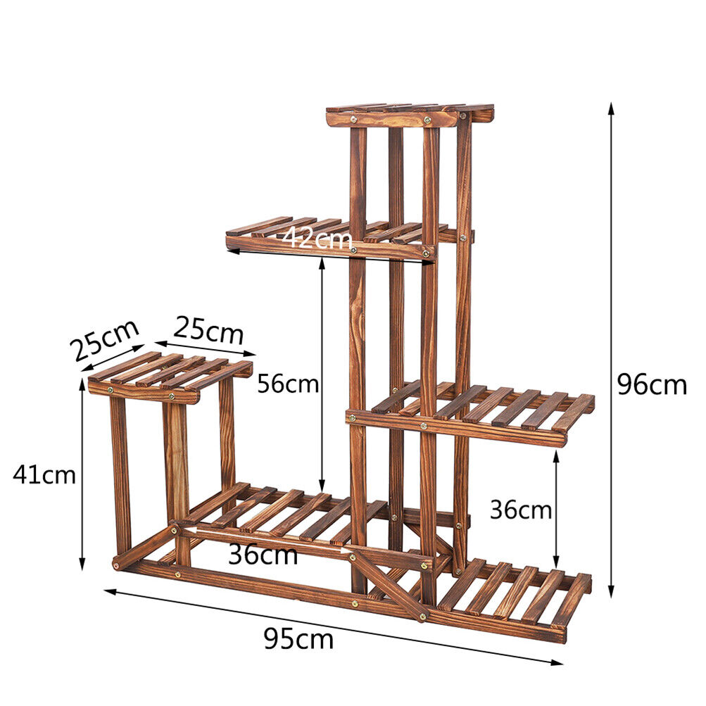 Rustic 6 Tier Wooden Step Plant Stand Shelf Flower Shelving Unit Outdoor Indoor