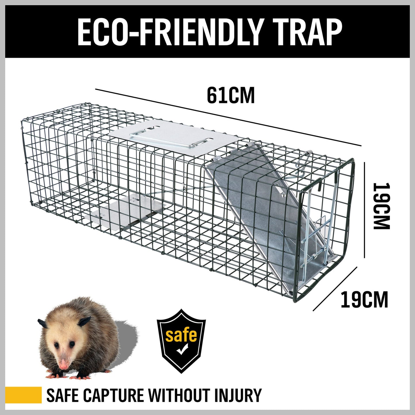 2 Size Animal Trap Cage Humane Live Steel Catch Possum Fox Rat Cat Rabbit Bird