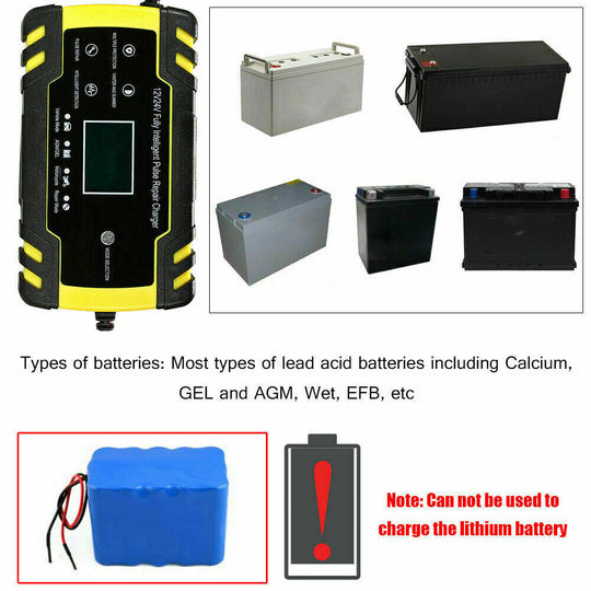 12V-24V CAR BATTERY CHARGER LCD AUTOMATIC SMART BOAT CARAVAN MOTORCYCLE TRUCK