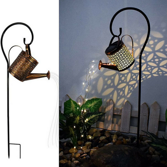 LED Solar Watering Can String Light Shower Outdoor Garden Art Tree Decor Lamp