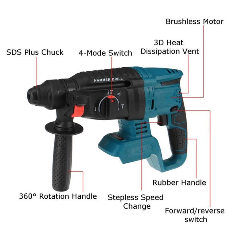 Brushless Cordless Rotary SDS Hammer Impact Drill Body For 18V Makita battery