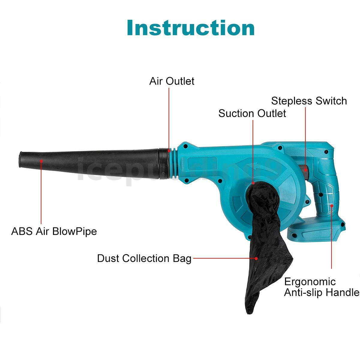 Handheld Cordless Leaf Blower Dust Removal Cleaner Tool For Makita 18V Battery