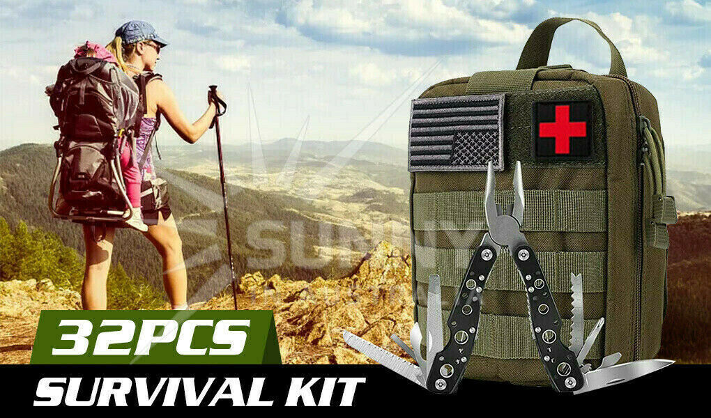 32pcs Emergency Survival Equipment Kit Outdoor Sports Tactical Hiking Camping Tool Set