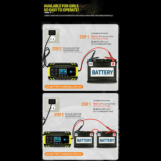 12V-24V CAR BATTERY CHARGER LCD AUTOMATIC SMART BOAT CARAVAN MOTORCYCLE TRUCK