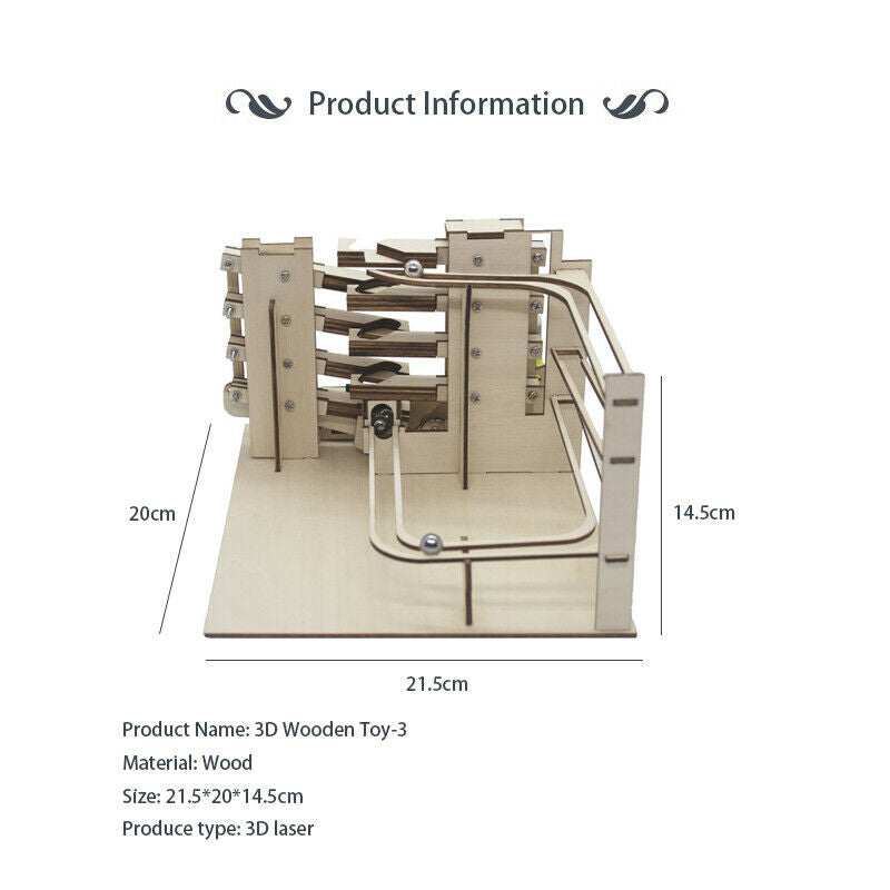 3D Marble Run DIY Wooden Puzzle Model Building Kits Block for Adult Kids Gift