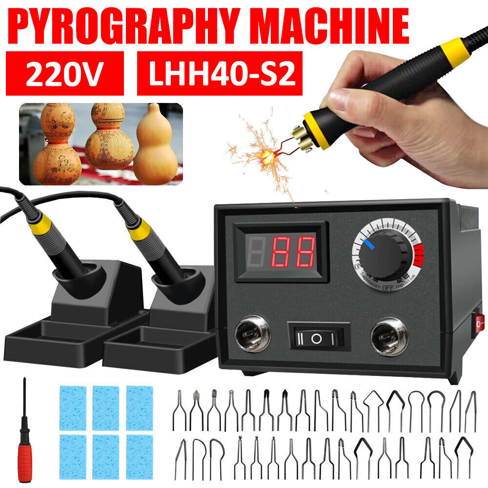 220V Multifunction Wood Burning Pen Tool Pyrography Machine Set Kit Burner 60W