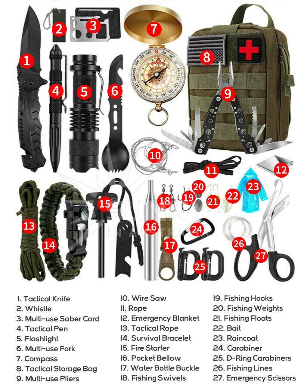 32pcs Emergency Survival Equipment Kit Outdoor Sports Tactical Hiking Camping Tool Set