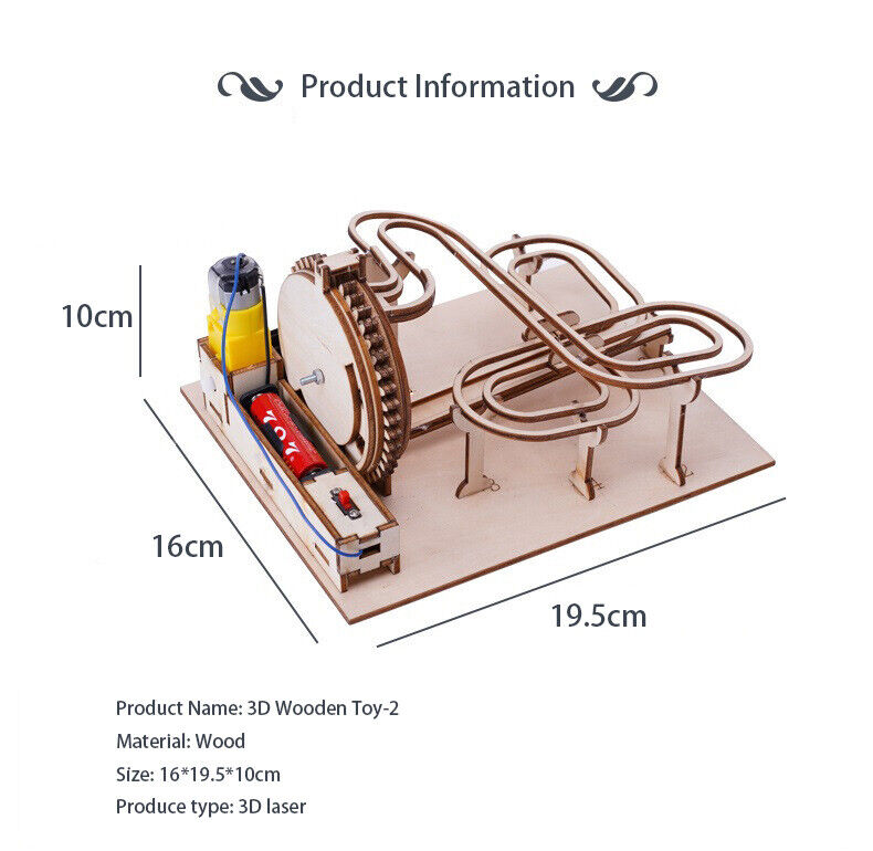 3D Marble Run DIY Wooden Puzzle Model Building Kits Block for Adult Kids Gift